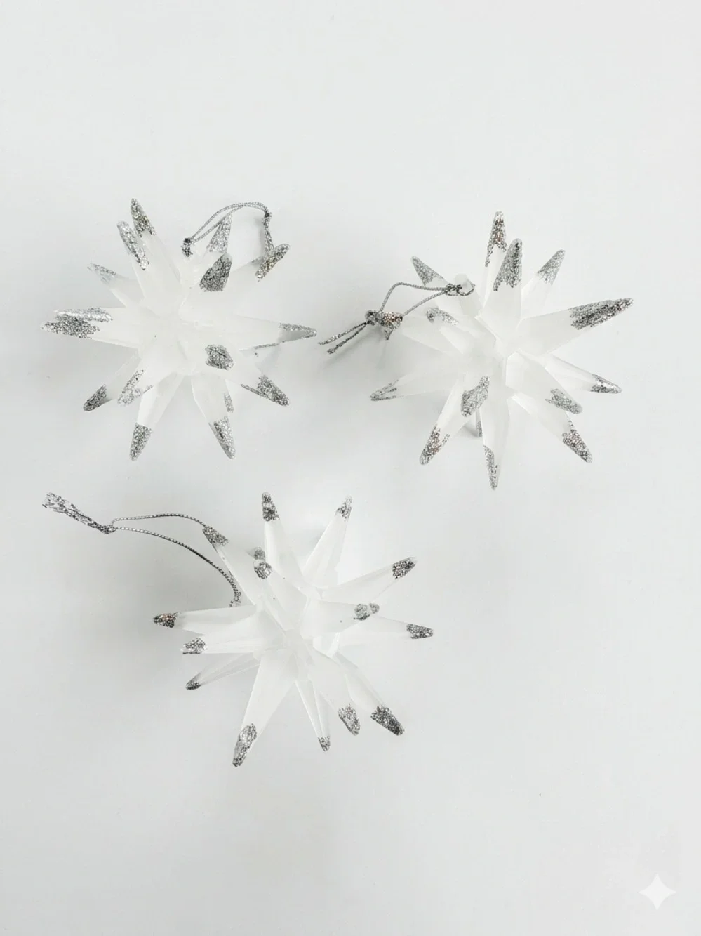 Acrylic Stars Vintage Christmas Ornaments Frosted White Silver Tipped 3pcs 3”x3”
